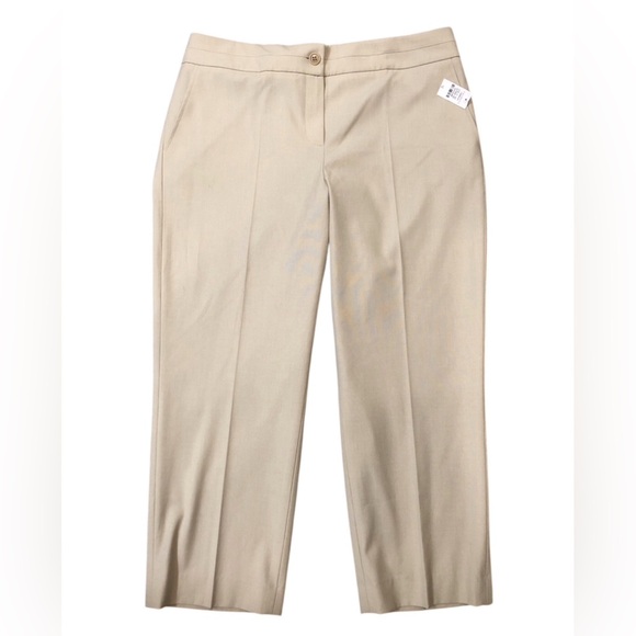 NWT Talbots Sz 12 Beige Twill Career Cropped Capris Stretch Pants Flat Front - Picture 1 of 5